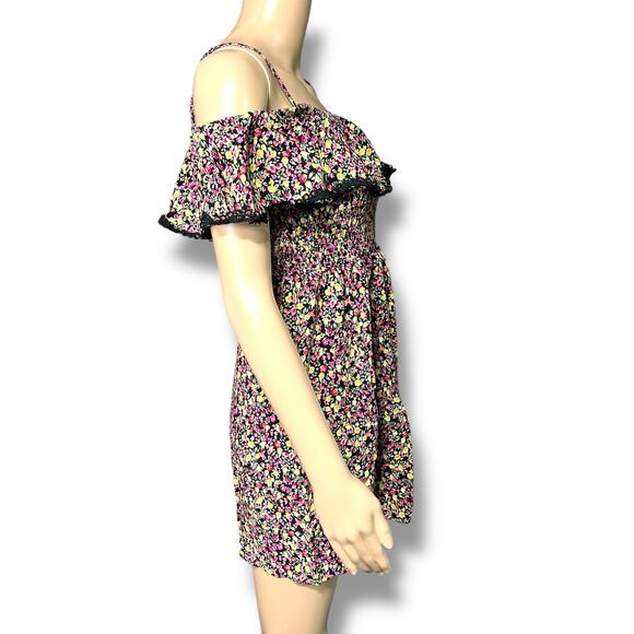 Lily Rose Womens Flounce Smocked Mini Dress Floral Spaghetti Strap Medium - Picture 4 of 10